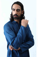 Yale Blue Stitchlines Kurta Set sasyafashion