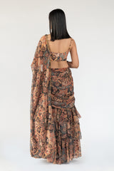 Ruffle Cape in White, Rust Ombre sasyafashion