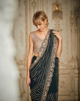 Designer Black color Hand Embroidered saree