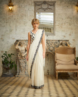 Designer white Color Hand Embroidered saree blouse set