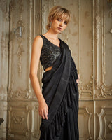 Designer black colour Hand Embroidered saree blouse set sasyafashion