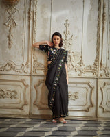 Designer black color Hand Embroidered saree blouse set
