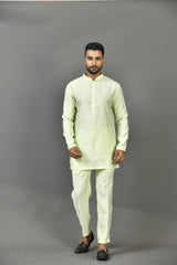 Designer Green Cotton Blend Short Kurta With Pant