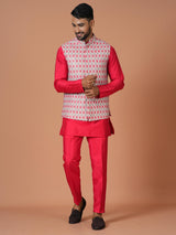 Kurta Jacket Set in Red Color