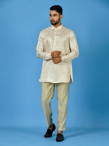 Designer Cream Silk Short Kurta With Pant