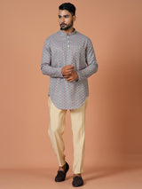 Designer Grey Silk Short Kurta