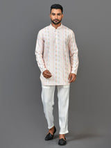 Designer White Silk Short Kurta