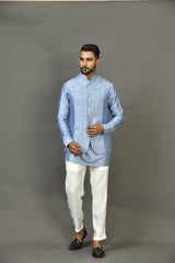 Designer Kurta Jacket Set In Blue