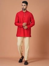 Short Kurta With Pant in Red Colour