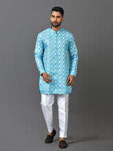 Designer Blue Silk Short Kurta