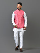 Designer Kurta Jacket Set In Pink