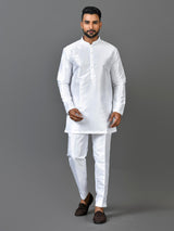Designer White Silk Short Kurta