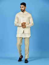 Designer Cream Silk Kurta Jacket Set
