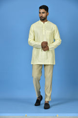 Designer Yellow Silk Short Kurta With Pant