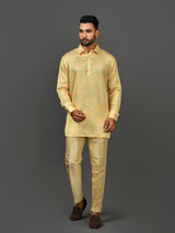 Designer Yellow Satin Short Kurta With Pant
