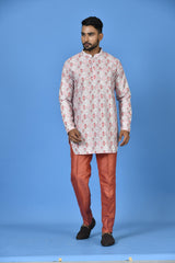 Designer White Cotton Blend Short Kurta