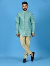 Designer Sea Green Silk Kurta Jacket Set