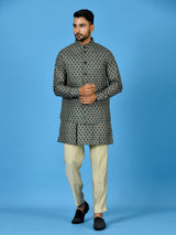 Designer Green Silk Kurta Jacket Set
