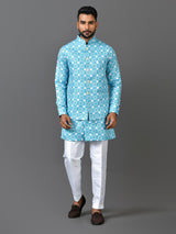 Designer Kurta Jacket Set In Blue