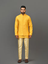 Designer Yellow Silk Kurta Jacket Set