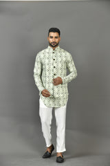 Designer Kurta Jacket Set In Green