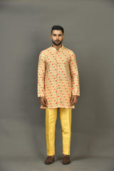 Designer Yellow Cotton Blend Short Kurta