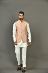 Designer Kurta Jacket Set In Peach