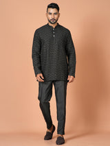 Designer Black Cotton Blend Short Kurta