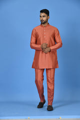 Designer Peach Silk Short Kurta