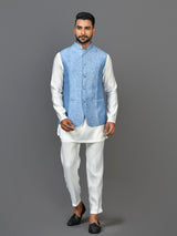 Designer Kurta Jacket Set In Blue