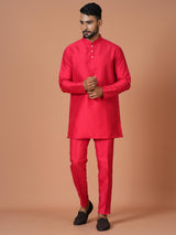 Designer Red Silk Short Kurta