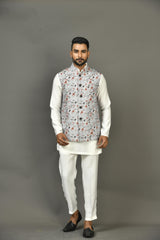 Designer Kurta Jacket Set In Grey