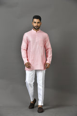 Designer Pink Silk Short Kurta
