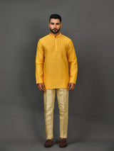 Designer Yellow Silk Short Kurta