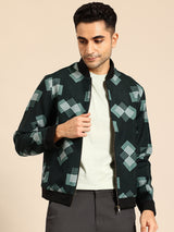 Geometric Grid Bomber Jacket