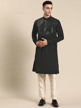 Natural Black Striped Rayon Kurta Set
