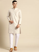 Cream Silk Off-White Statement Kurta Set