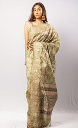 Green Color Tassar Saree With Blouse Piece.