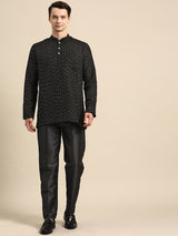 Refined Black Cotton-Blend Kurta Set