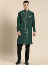Striped Green Rayon Kurta Set