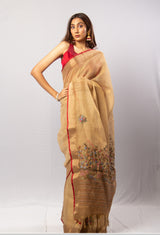 Golden Color Tassar  Saree  With Blouse Piece.