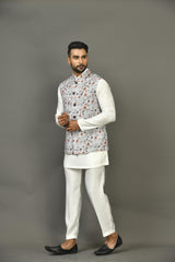 Designer Kurta Jacket Set In Grey
