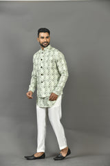 Designer Kurta Jacket Set In Green