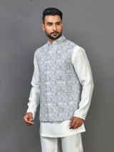 Designer Kurta Jacket Set In Grey