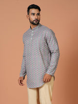 Designer Grey Silk Short Kurta