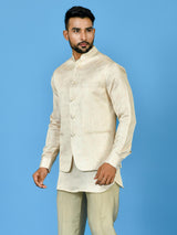 Designer Cream Silk Kurta Jacket Set