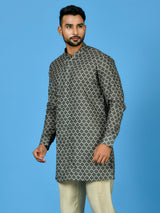 Designer Green Silk Short Kurta With Pant