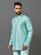 Designer Blue Cotton Blend Short Kurta