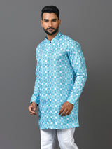 Designer Blue Silk Short Kurta