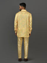 Designer Yellow Silk Short Kurta With Pant